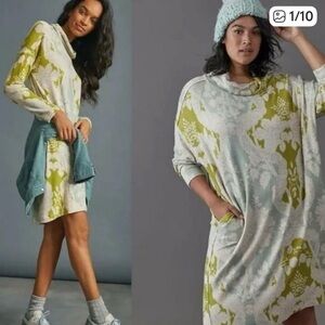 Anthropologie Saturday Sunday Cozy Cowl Neck Floral Sweater Dress w/Pockets